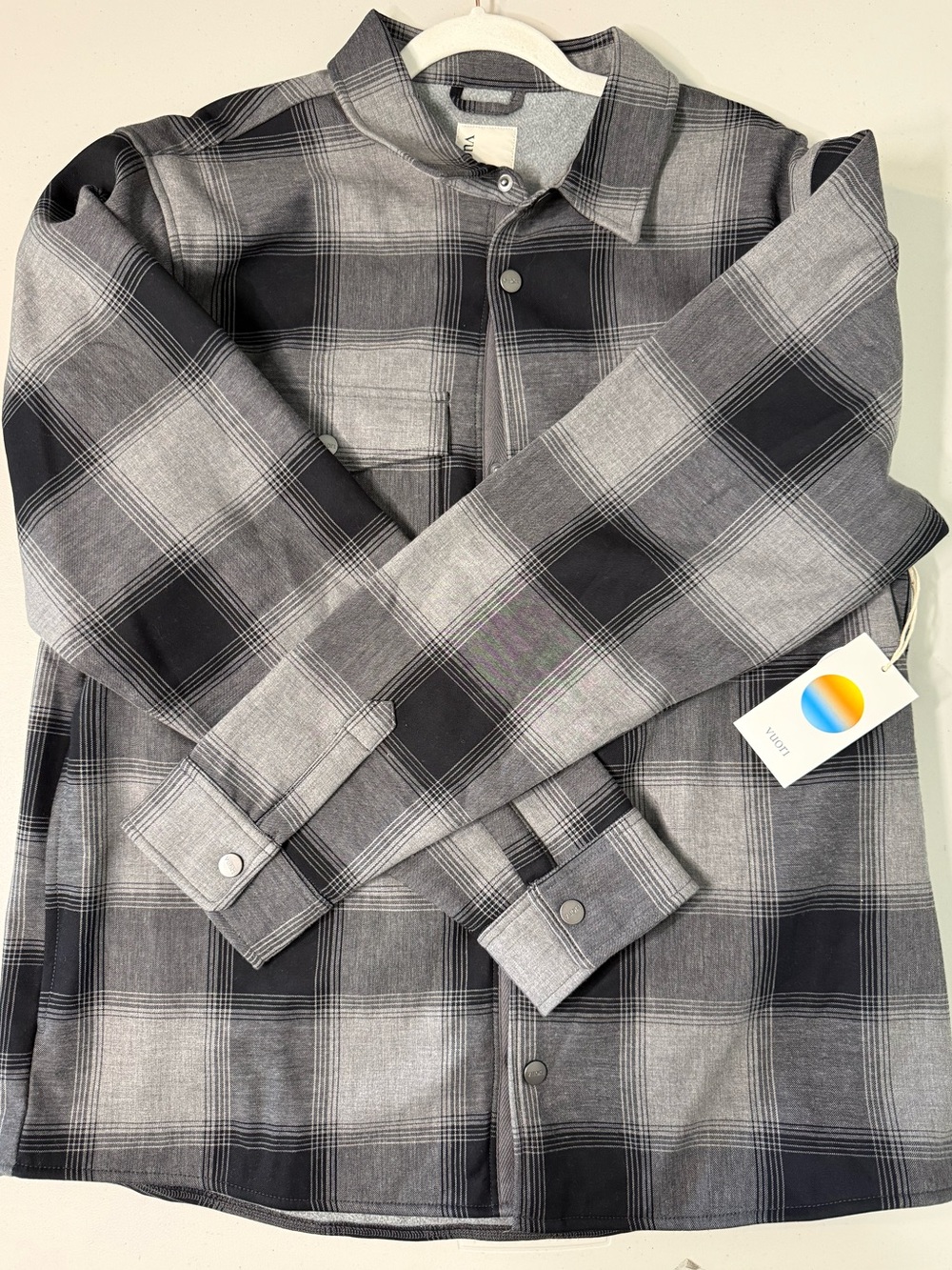NWT Vuori Mens Range Shirt Jacket Dark Pewter Plaid Gray/Black XL
